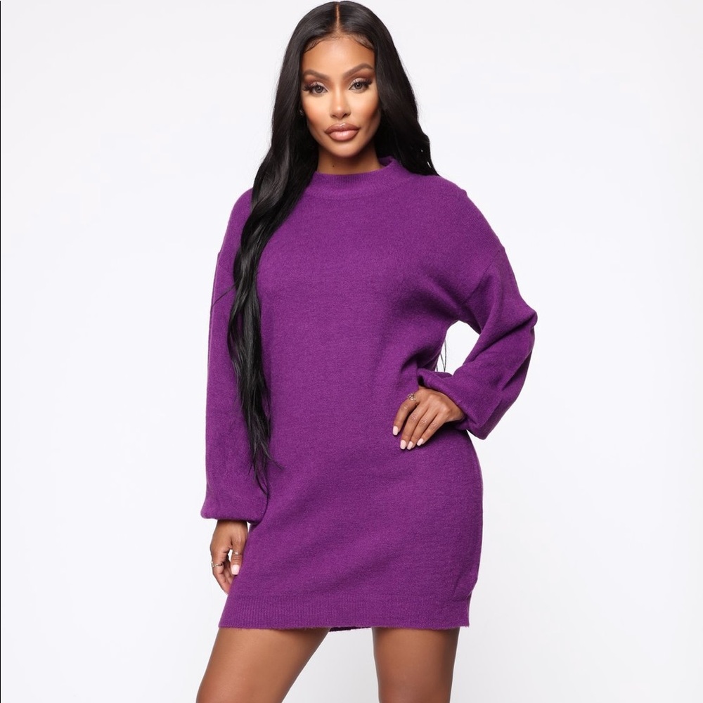 Fashion Nova, long sleeve purple sweater dress
